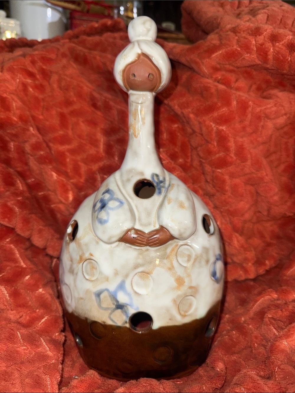 VTG Studio Pottery Folk Art Woman Luminary Candle Holder Ceramic 11.5"